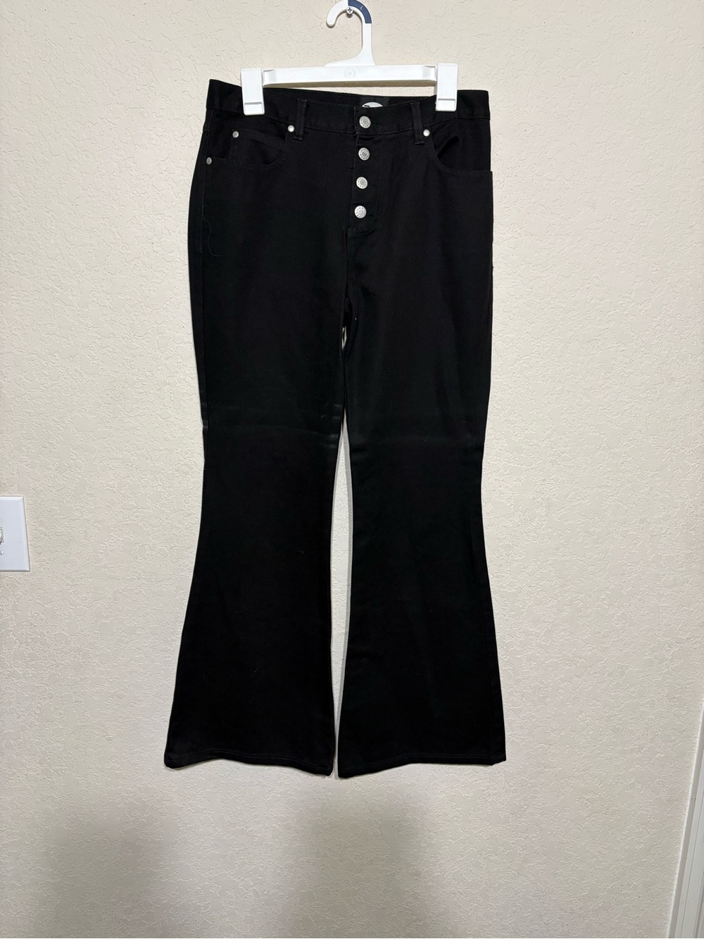 Rave Girl Y2K High-Rise Black Flared Jeans Wide Leg Women's button fly Jeans